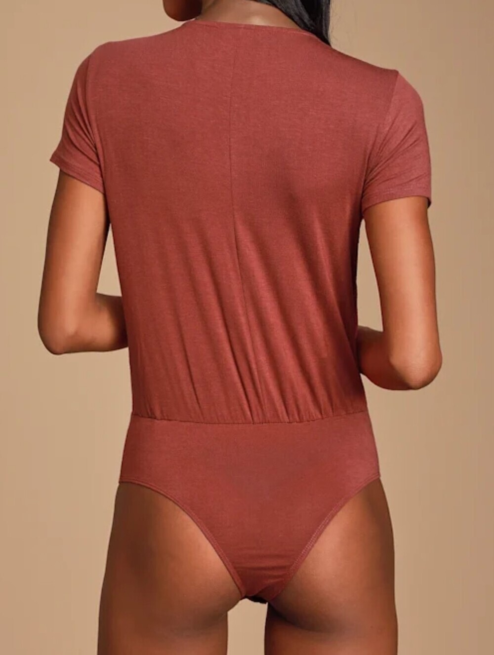 Lulus Marren Rust Red Short Sleeve Surplice Faux Wrap Bodysuit - Small - NWT! - Picture 5 of 13